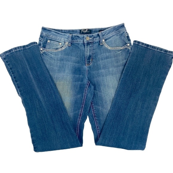 Earl Jeans Sz 8 Blue Barely Bootcut Embellished Embroidered Mid-rise Western - Picture 3 of 15